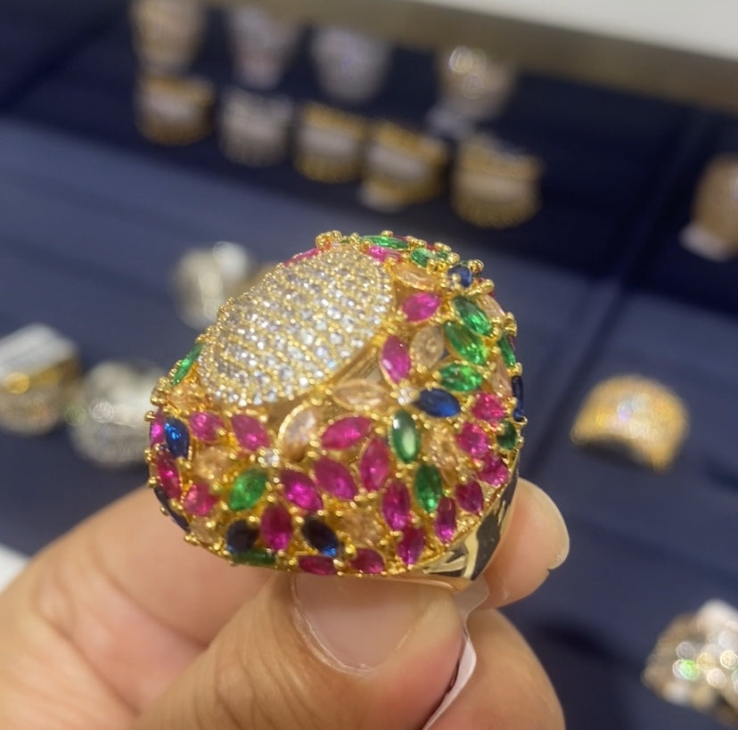 Bold statement sparkling vintage CZ women ring 18K gold plated wholesale