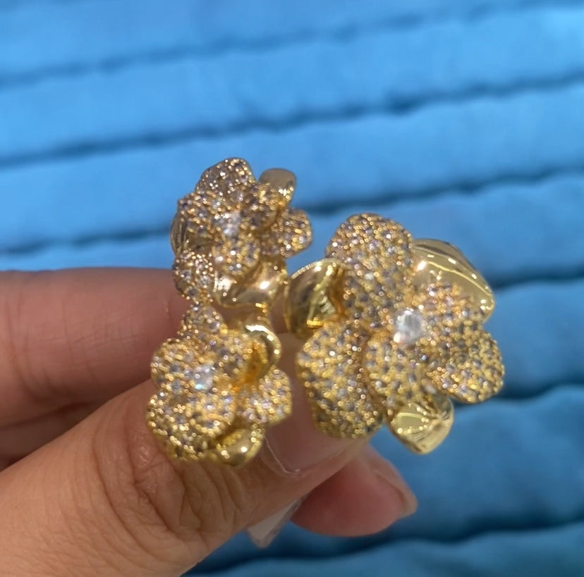 Elegant heavy work crystal vintage finger ring 18K gold plated wholesale