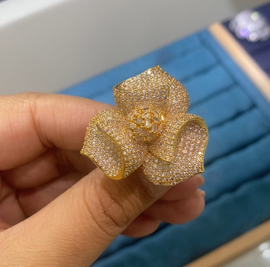 Luxury statement heavy work CZ women ring 18K gold plated wholesale