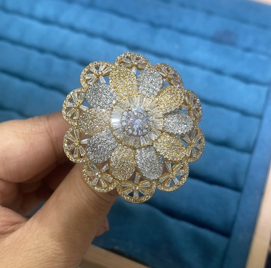 Modern chic fashion colorful zircon vintage ring 18K gold plated wholesale