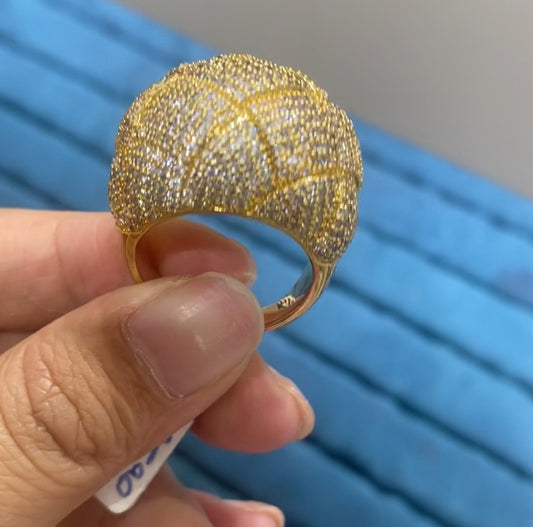 R060 Massive Full Pavé CZ Dome Wide Band Ring | Gold Silver Two-Tone | 3 Colors | Bo Cheng