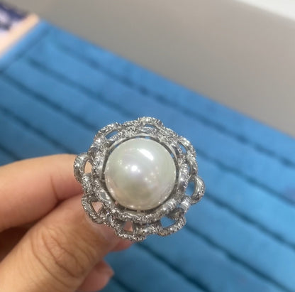 R069 Open Lattice Braided Wreath Pearl Cocktail Ring | Gold Silver | 3 Colors | Bo Cheng