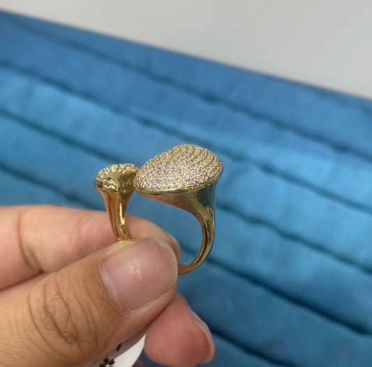 R079 Gold Double-Head Snake Pavé CZ Cocktail Ring | Copper 18K Gold | Bo Cheng Jewelry