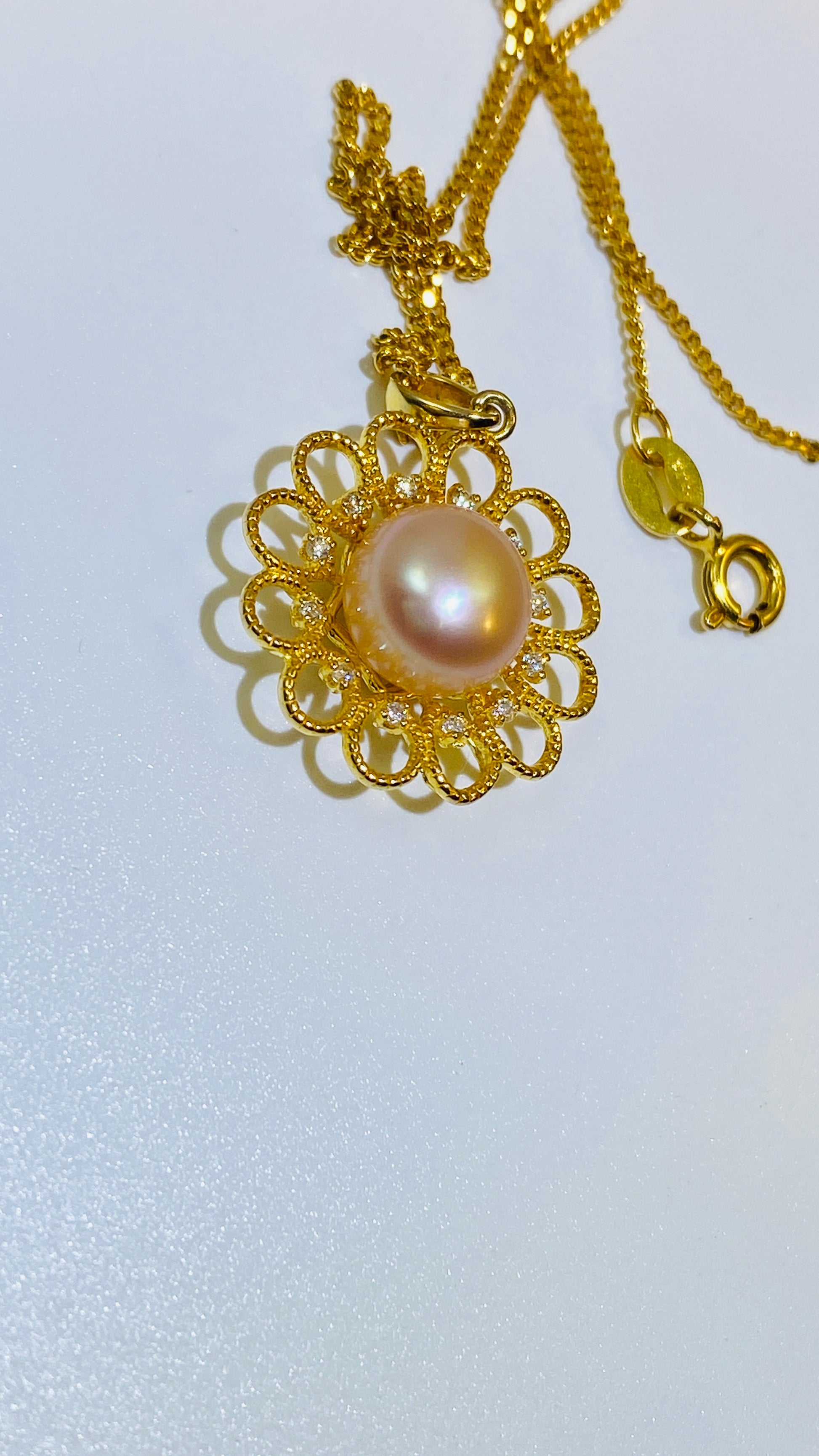 18K Gold Plated Floral Pearl Necklace - Everyday Elegance Close-up Detail - Craftsmanship Excellence