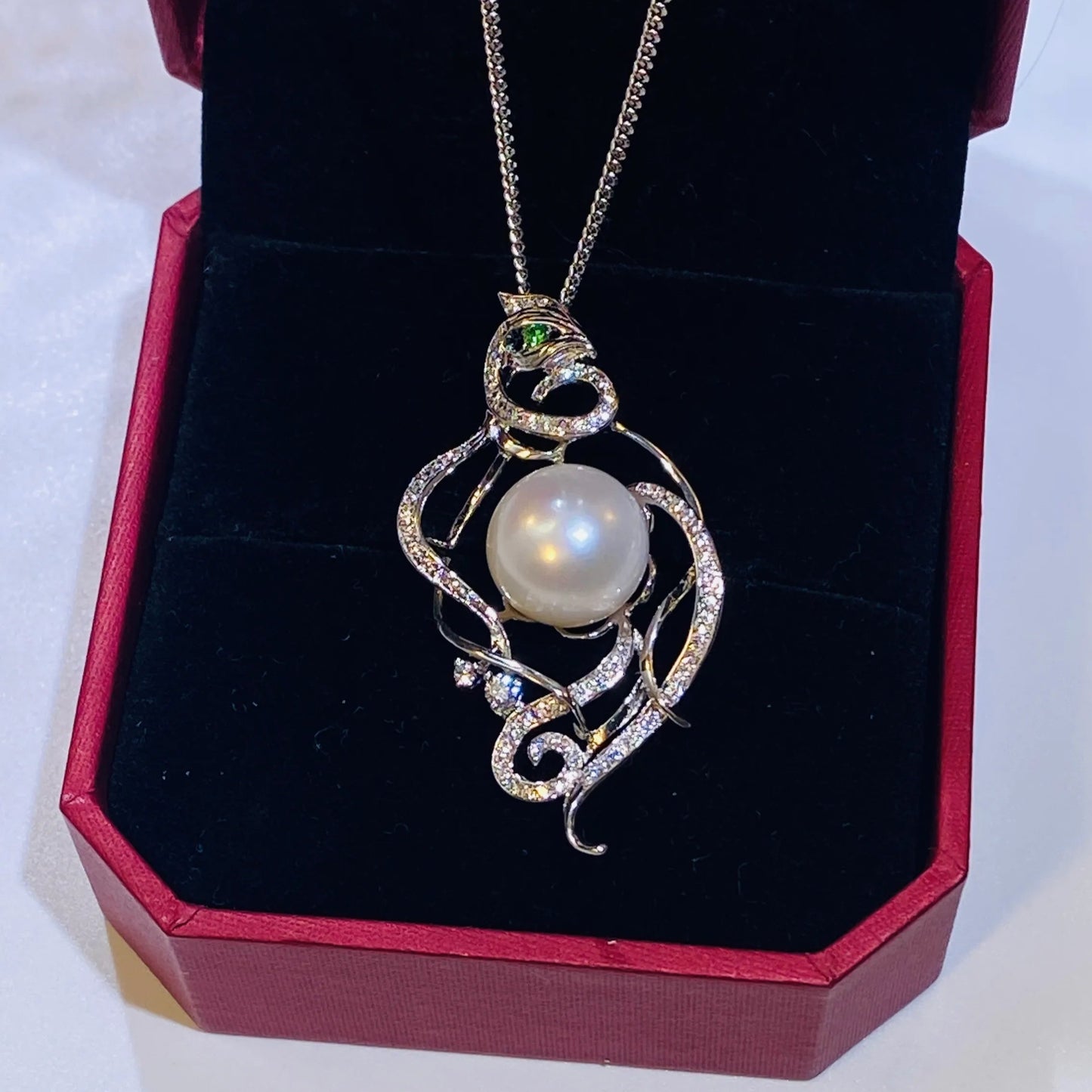 Unique Phoenix Necklace - Gold Plated with Natural Pearls