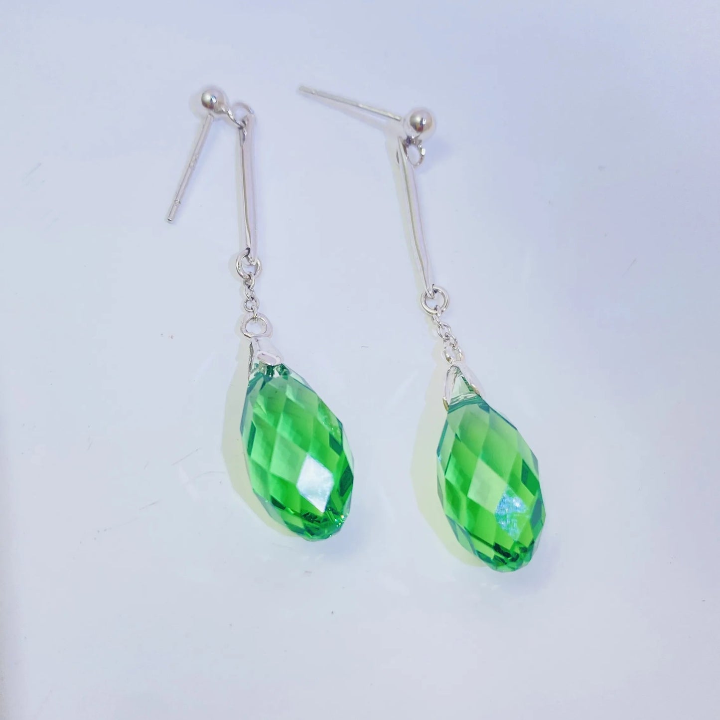 Swarovski-Inspired Olive Green Crystal Teardrop Dangle Earrings in 925 Silver