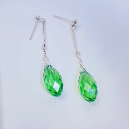 Swarovski-Inspired Olive Green Crystal Teardrop Dangle Earrings in 925 Silver