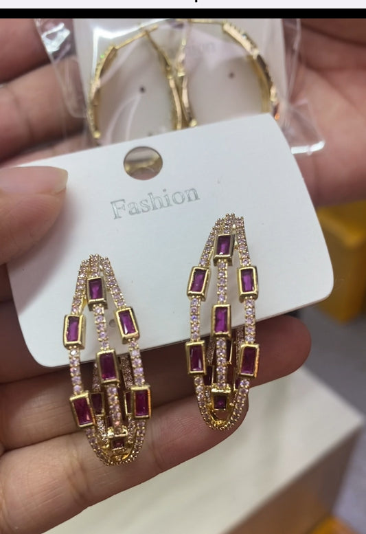 Elegant fashion color zircon earrings 18K gold plated wholesale