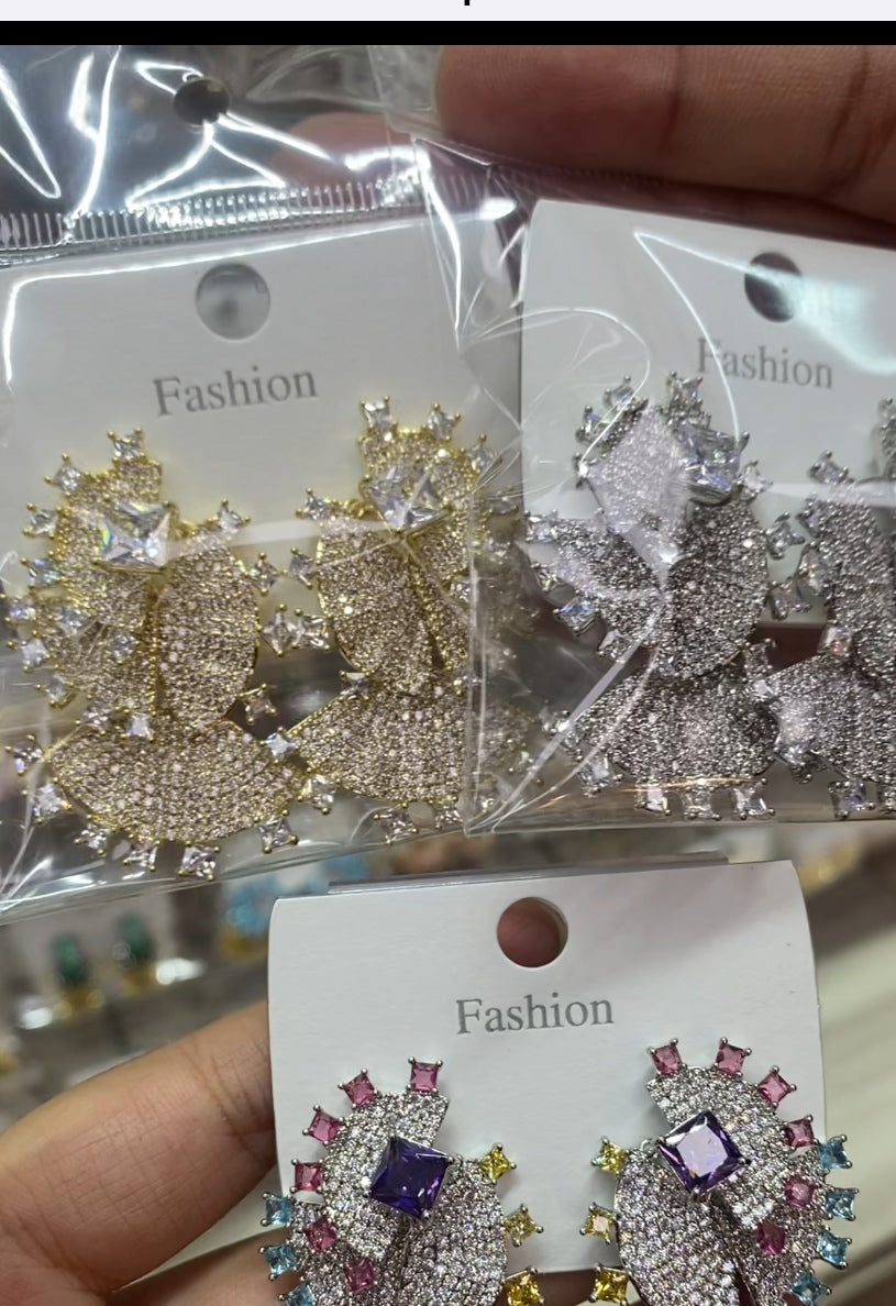 Simulated diamond color zircon ear accessories 18K gold plated wholesale