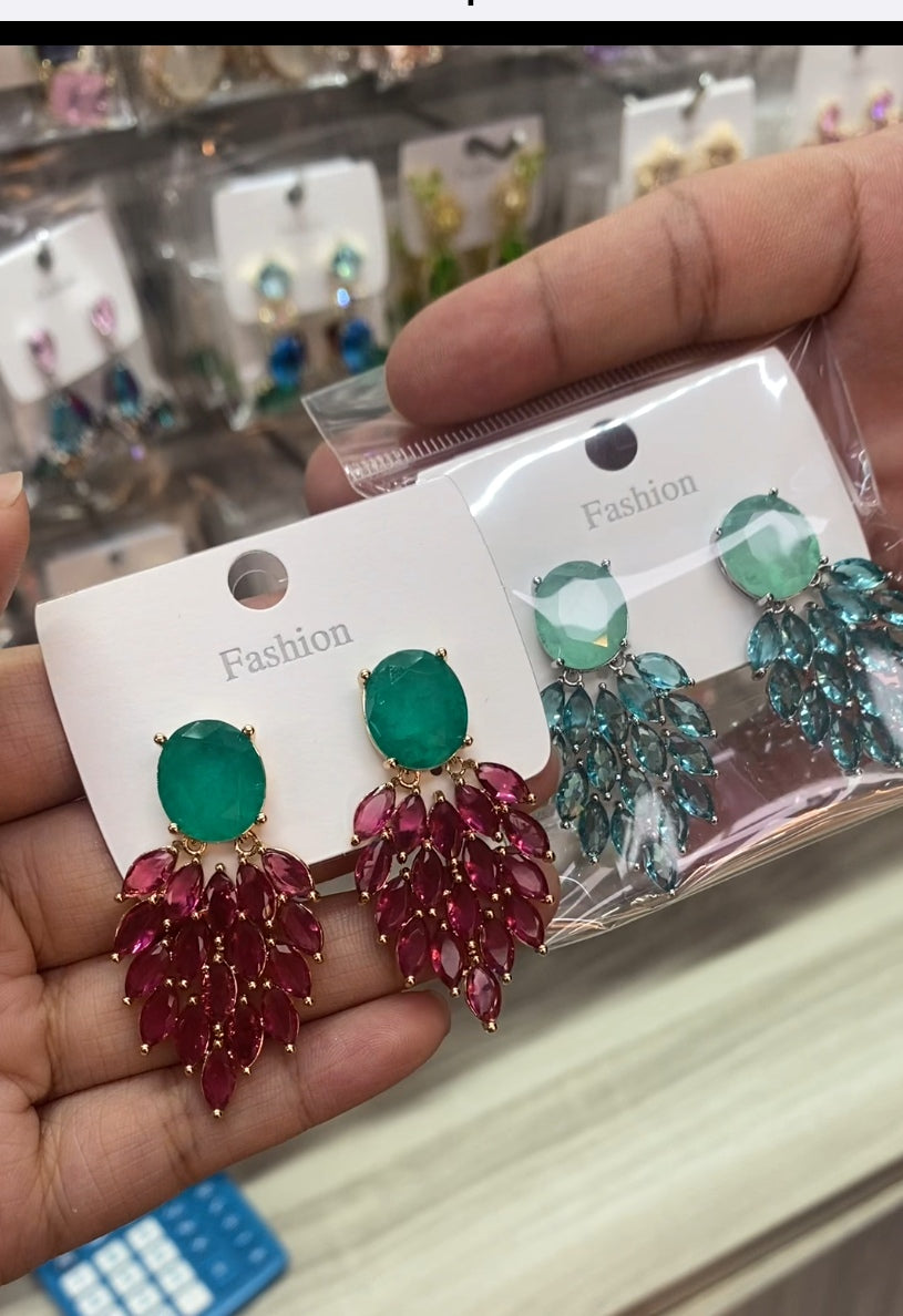 Simulated diamond luxury drop earrings 18K gold plated wholesale
