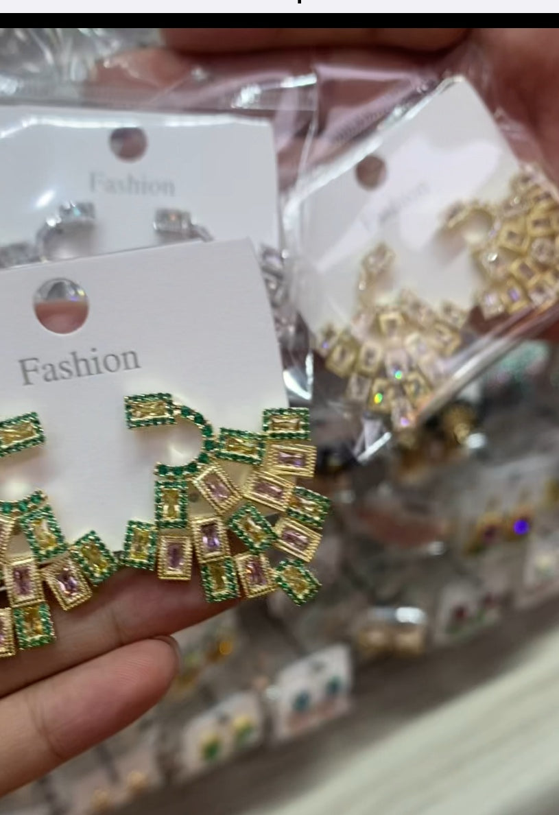 Classic simulated diamond drop earrings 18K gold plated wholesale