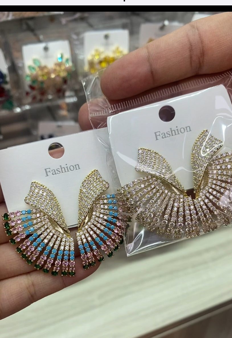 Colorful zircon sparkling stud earrings 18K gold plated wholesale