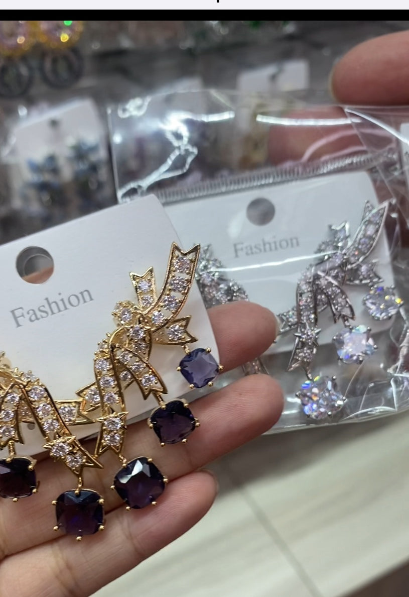 Colorful zircon sparkling drop earrings 18K gold plated wholesale