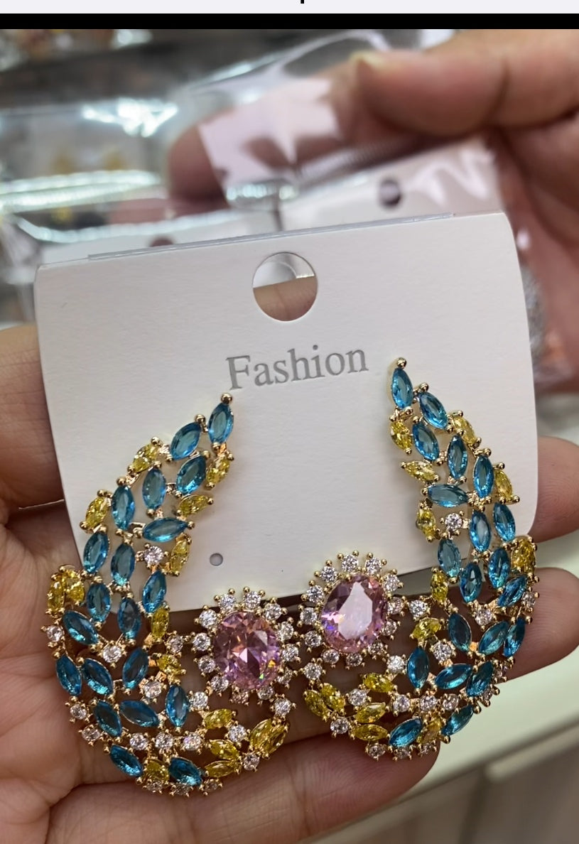 Simulated diamond fashion drop earrings 18K gold plated wholesale