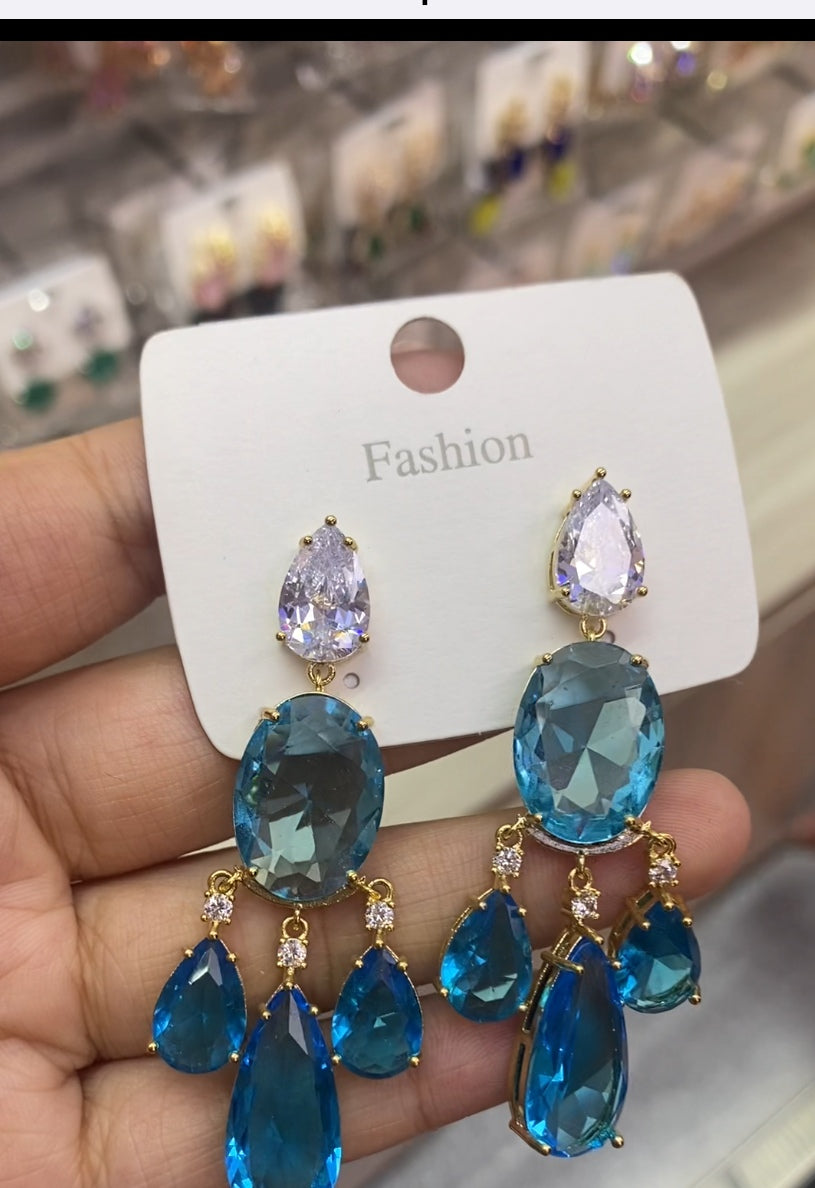 Simulated diamond color zircon earrings 18K gold plated wholesale