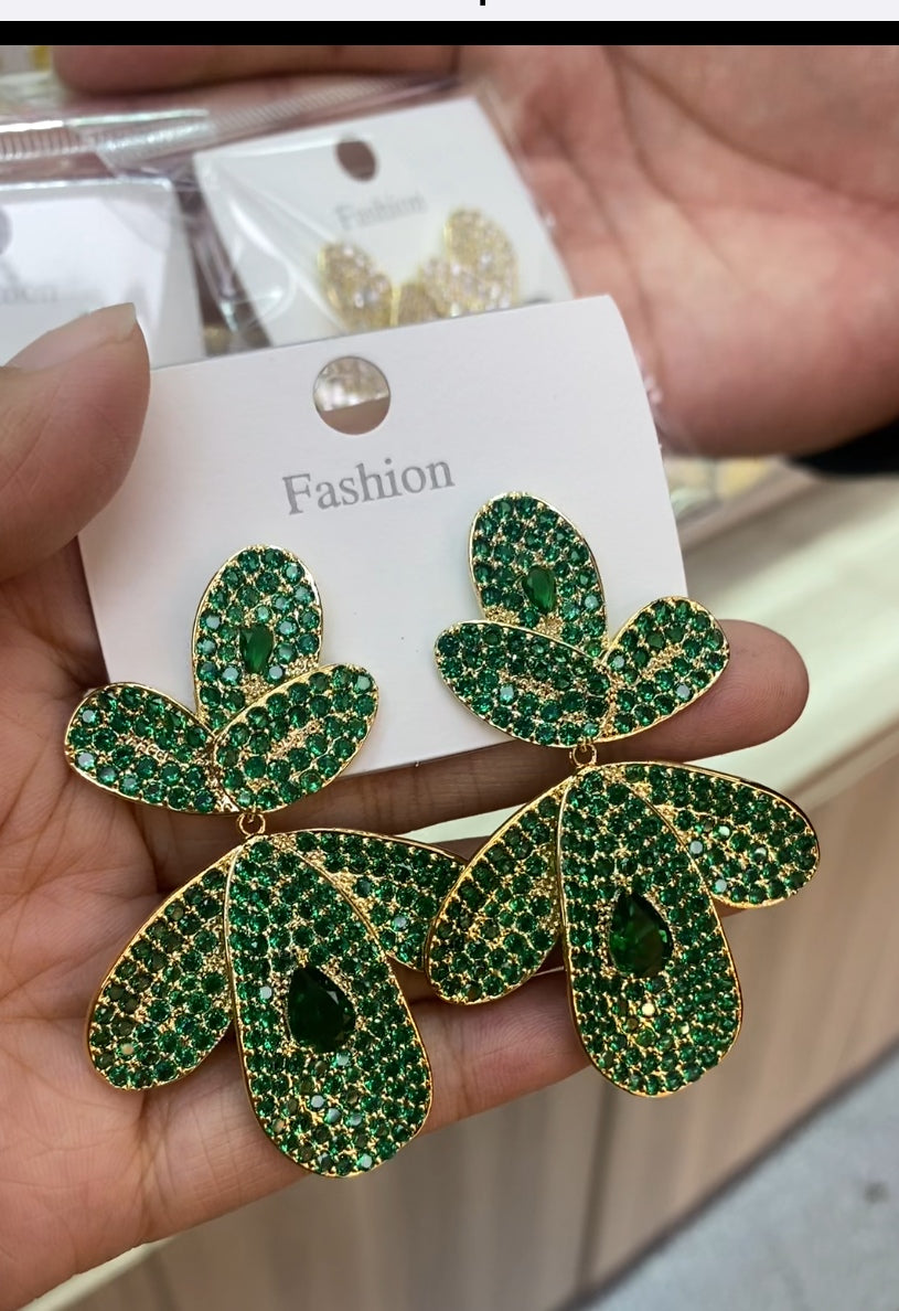 Color zircon simulated diamond stud earrings 18K gold plated wholesale