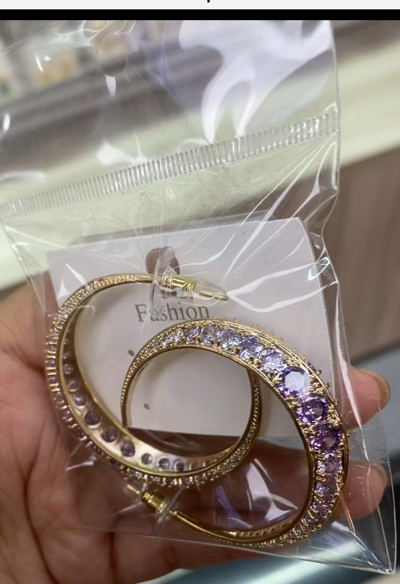 Classic colorful zircon trendy earrings 18K gold plated wholesale