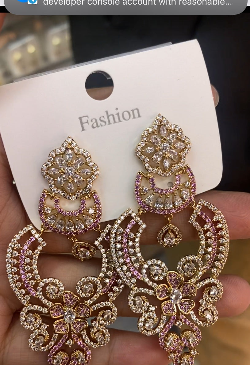 Simulated diamond classic drop earrings 18K gold plated wholesale