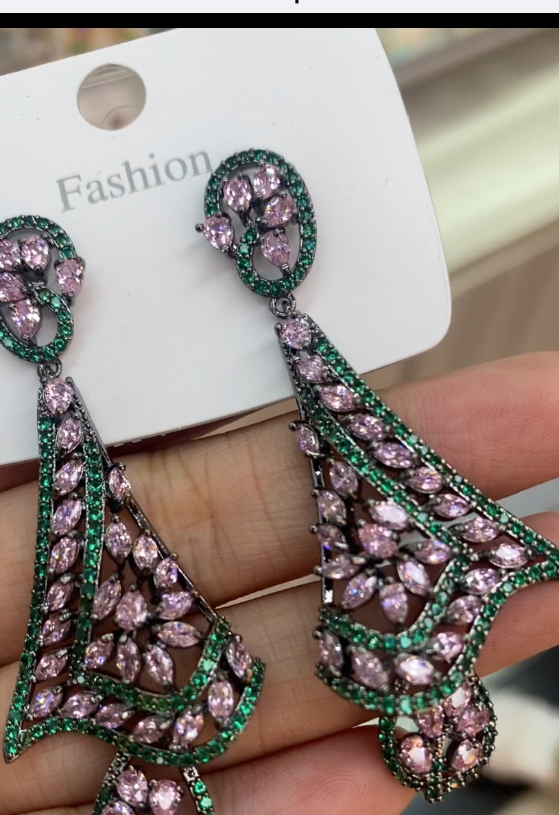 Luxury crystal drop earrings 18K gold plated CZ wholesale