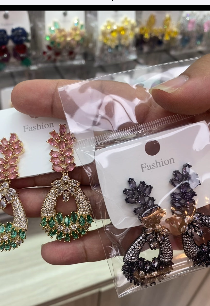 Elegant colorful zircon selected stud earrings 18K gold plated wholesale