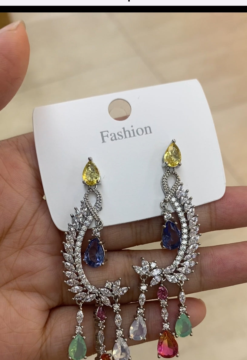 Classic colorful zircon drop earrings 18K gold plated wholesale
