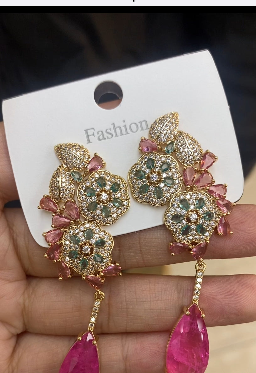 Zircon fashion drop earrings 18K gold plated CZ wholesale