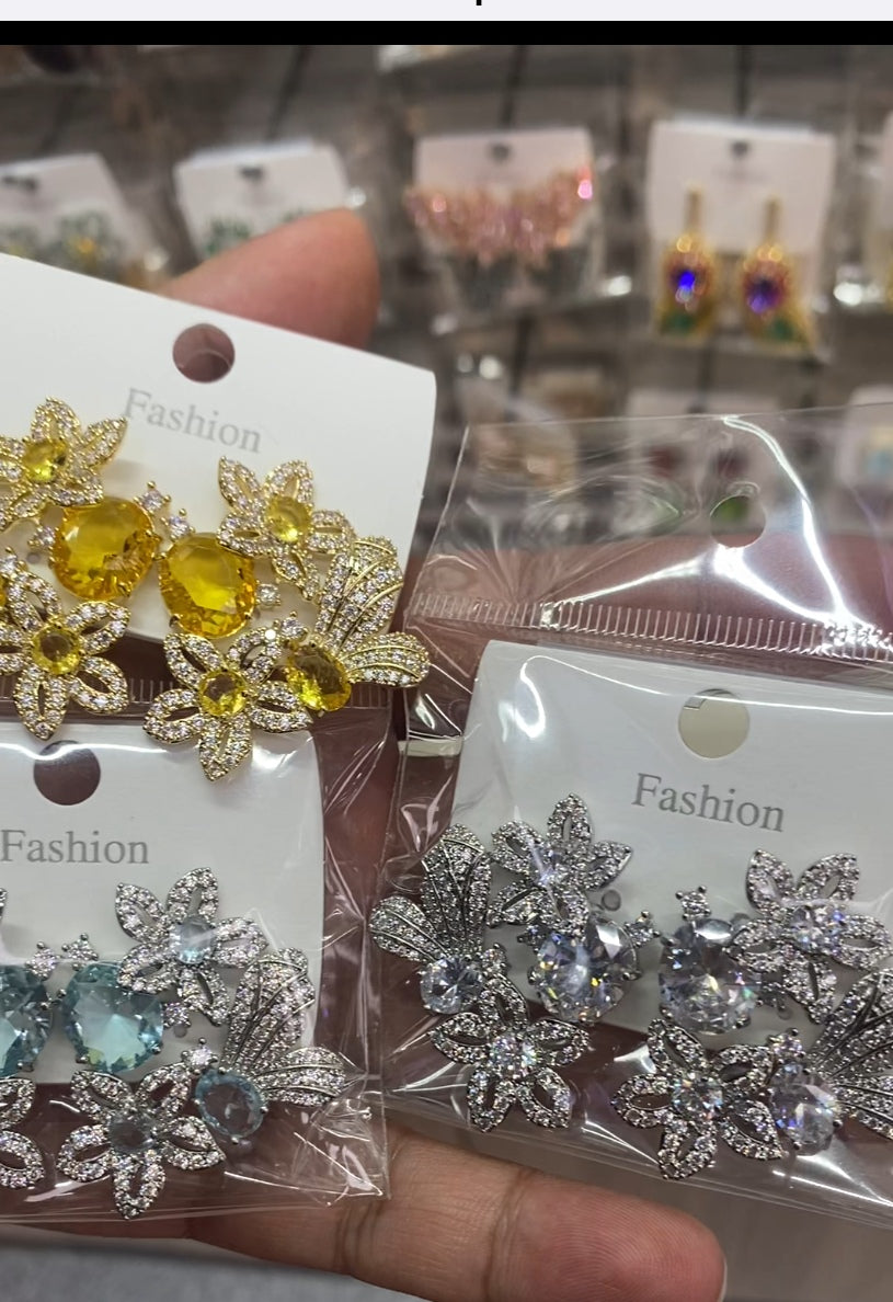 Simulated diamond luxury drop earrings 18K gold plated wholesale