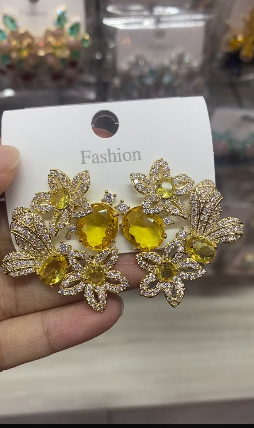 Colorful zircon classic stud earrings 18K gold plated wholesale