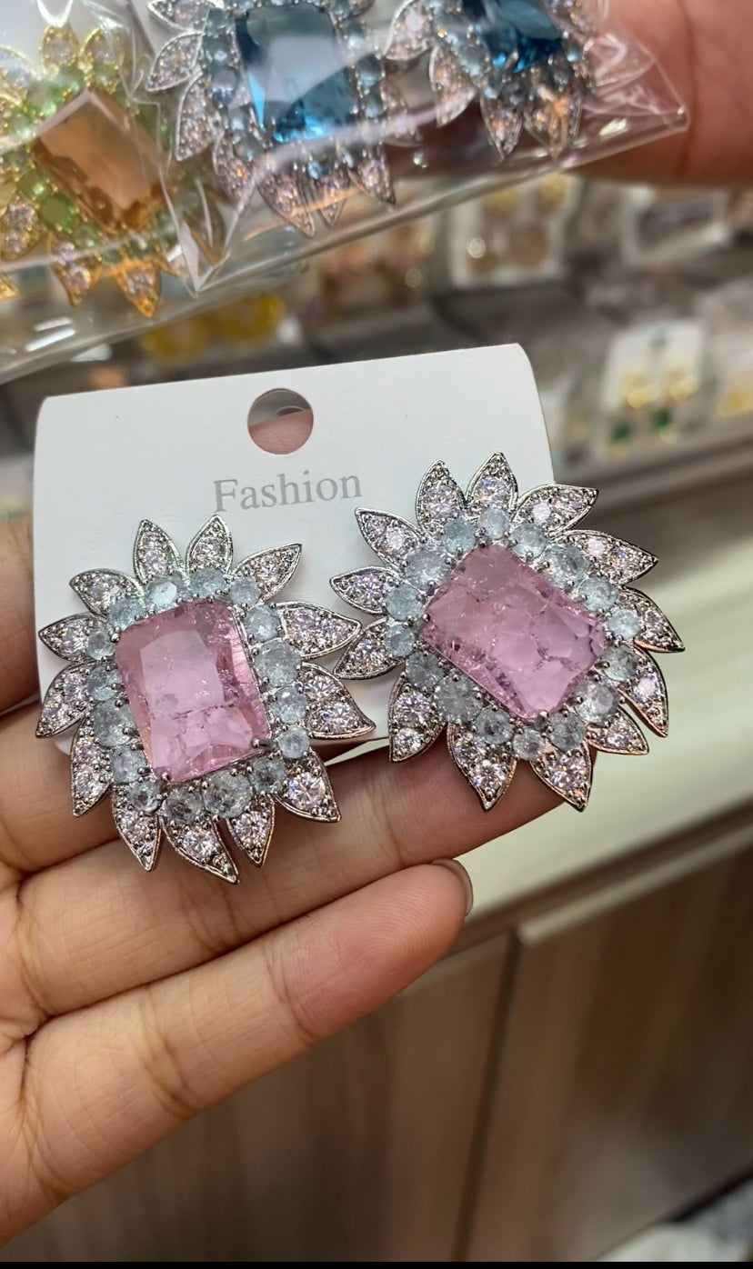 Colorful zircon minimalist stud earrings 18K gold plated wholesale
