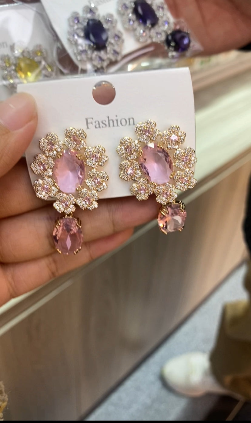 Color zircon simulated diamond earrings 18K gold plated wholesale
