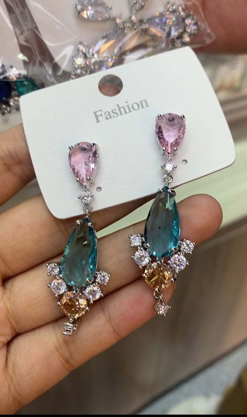 Luxury colorful zircon earrings 18K gold plated CZ wholesale