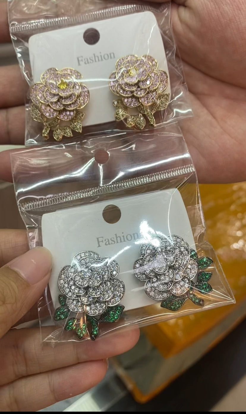 Crystal color zircon stud earrings 18K gold plated wholesale