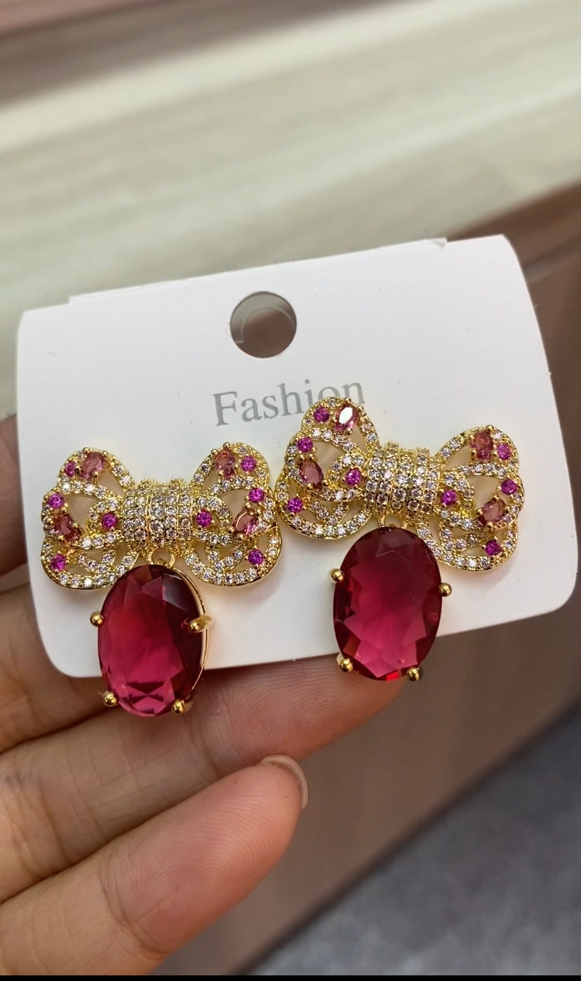 Color zircon simulated diamond earrings 18K gold plated wholesale