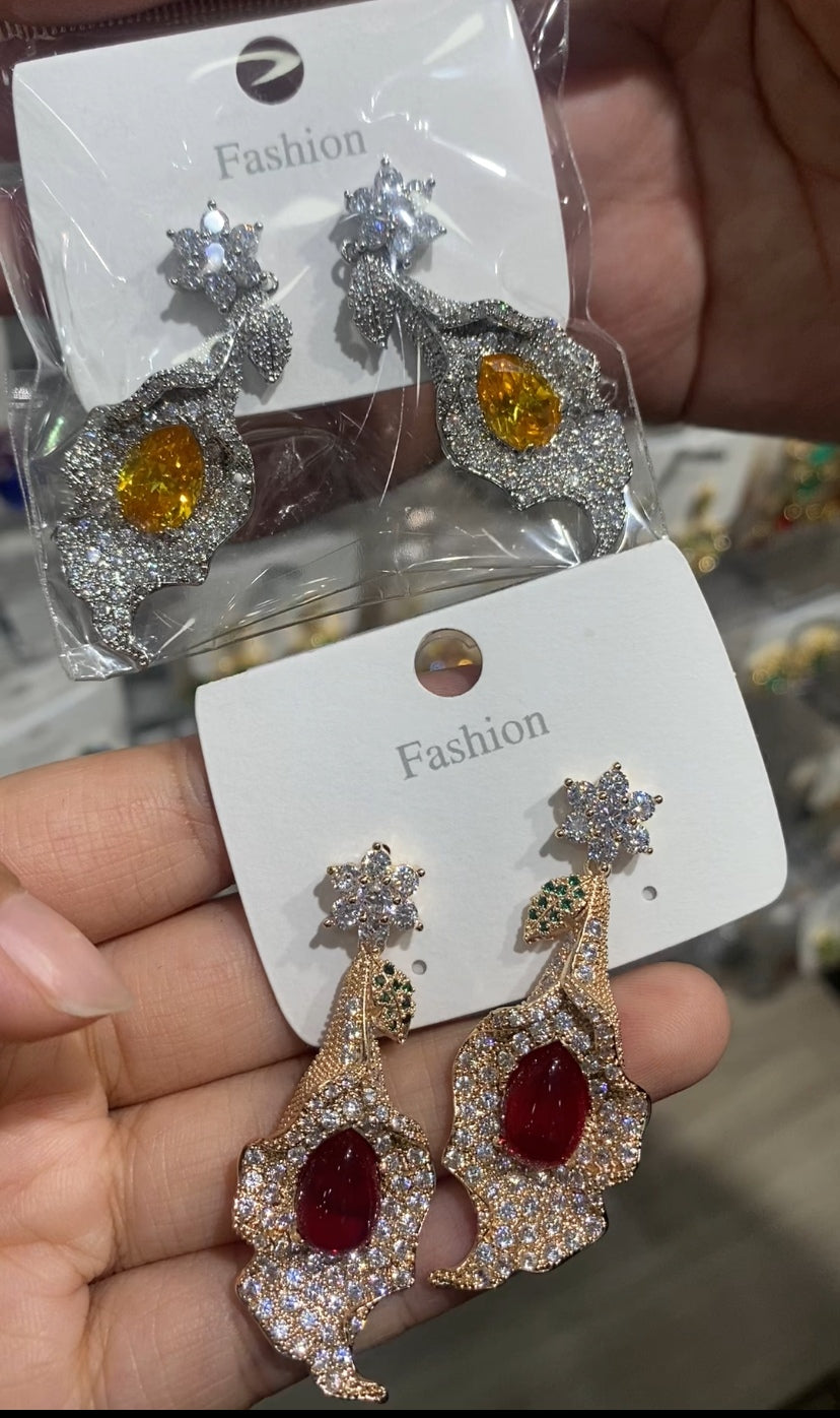 Trendy simulated diamond drop earrings 18K gold plated wholesale