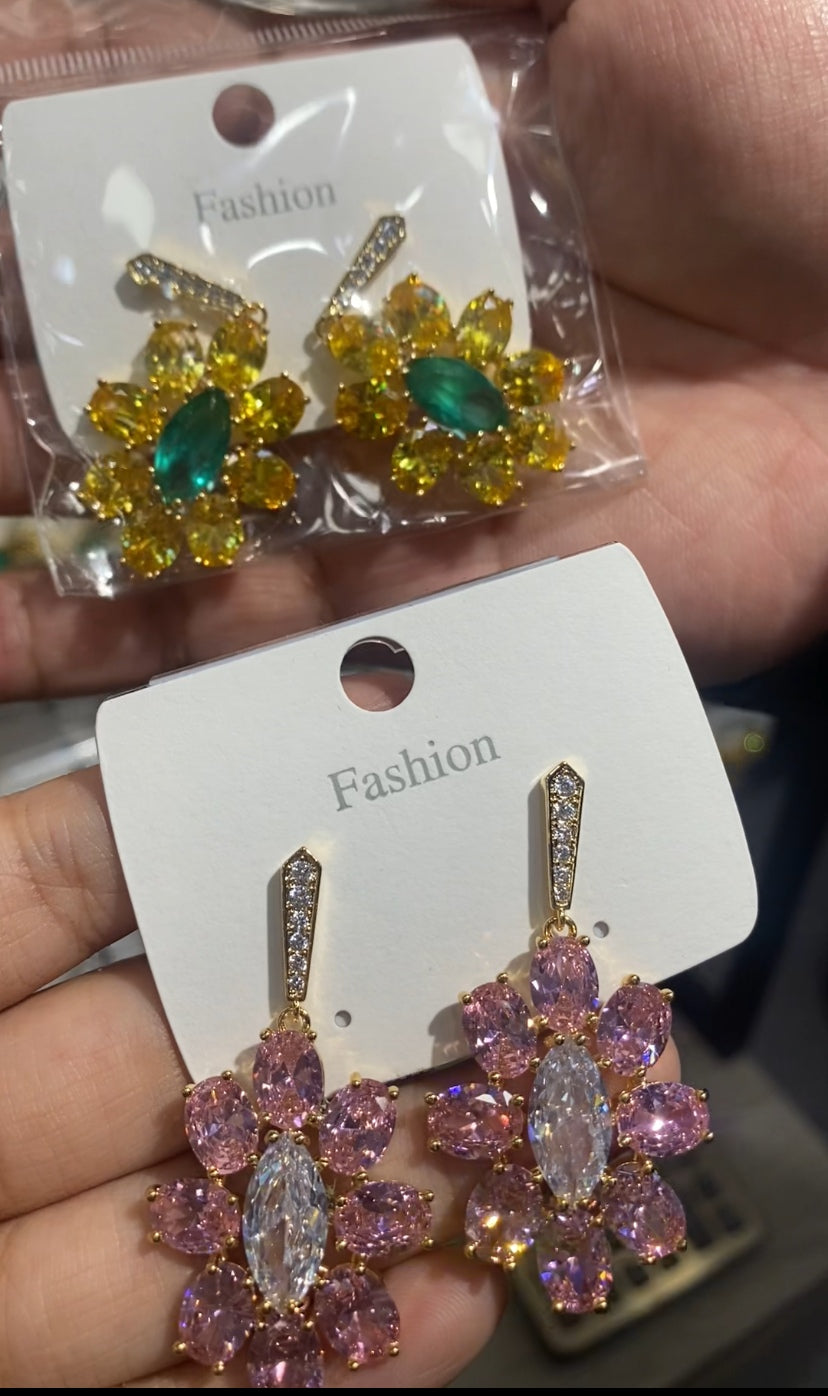 Color zircon colorful CZ stud earrings 18K gold plated wholesale