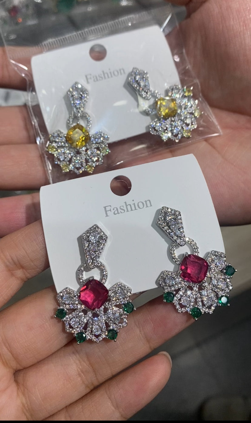 Colorful zircon CZ earrings 18K gold plated wholesale