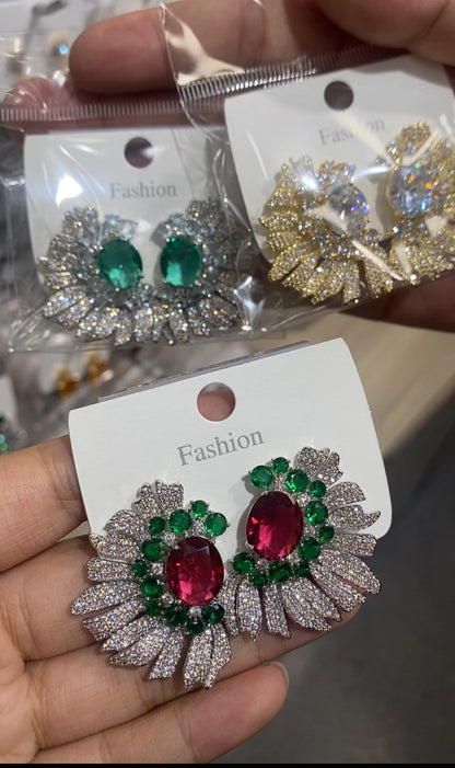#259 Ruby & Emerald Sunburst Pavé CZ Stud Earrings | 3 Colors | Silver & Gold | Bo Cheng Jewelry