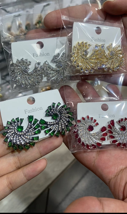 #260 Pinwheel Spiral Pavé CZ Stud Earrings | Silver Gold Emerald Ruby | Bo Cheng Jewelry
