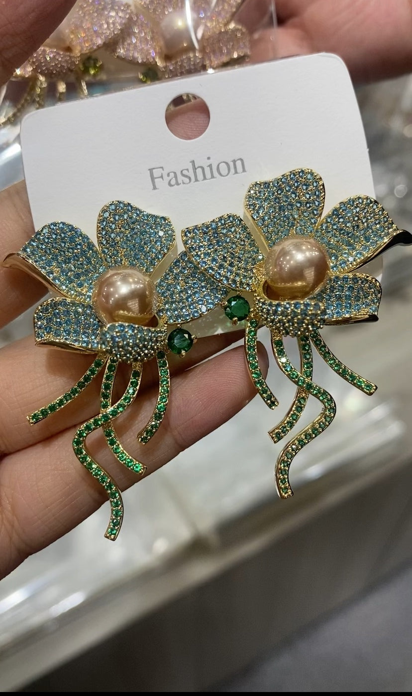 Sparkling colorful zircon stud earrings 18K gold plated wholesale
