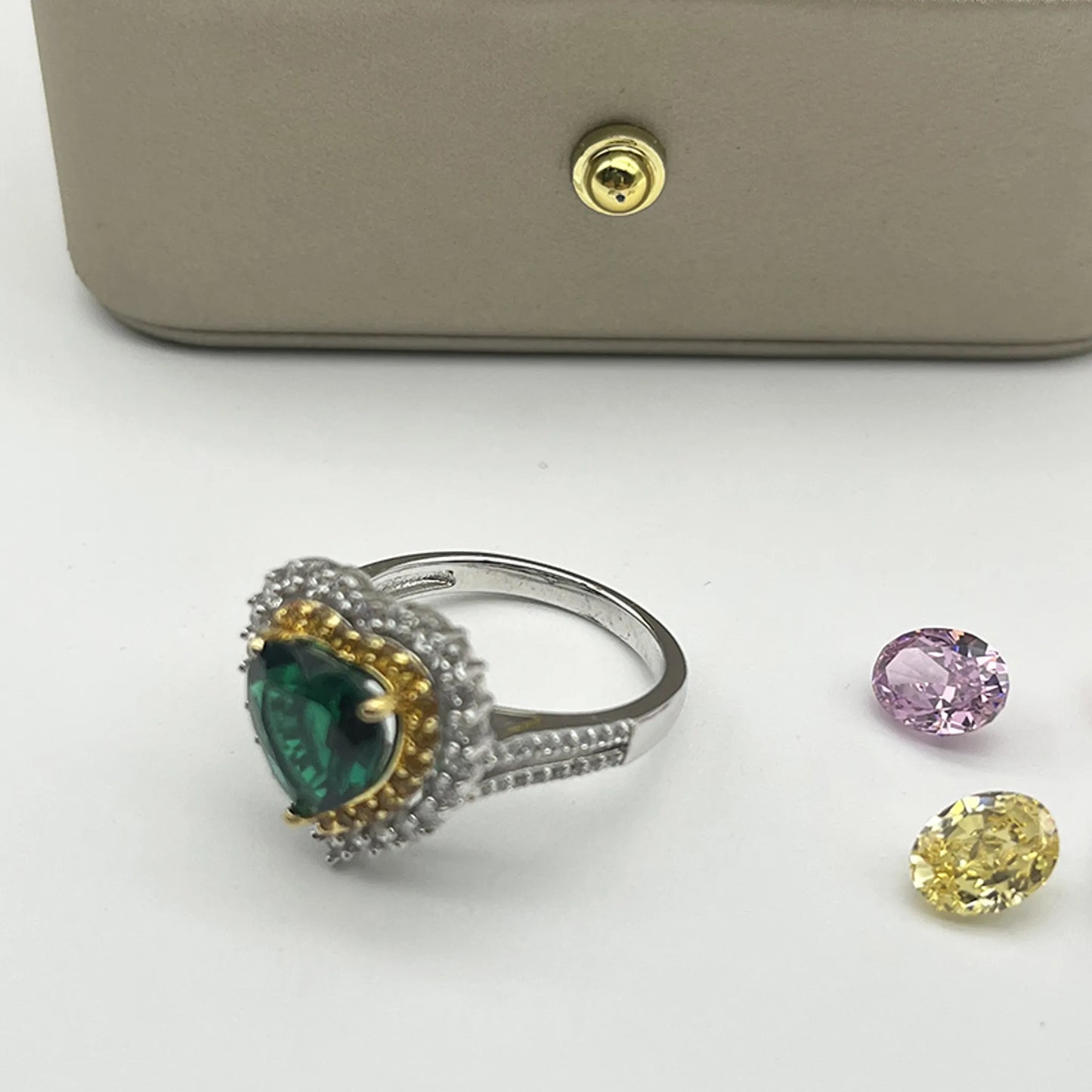 2CT Lab-created Heart -Shaped  Emerald Ring