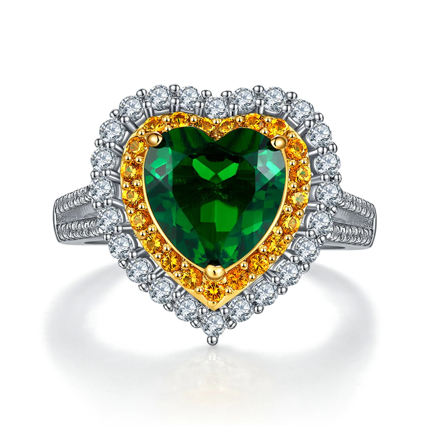 2CT Lab-created Heart -Shaped  Emerald Ring