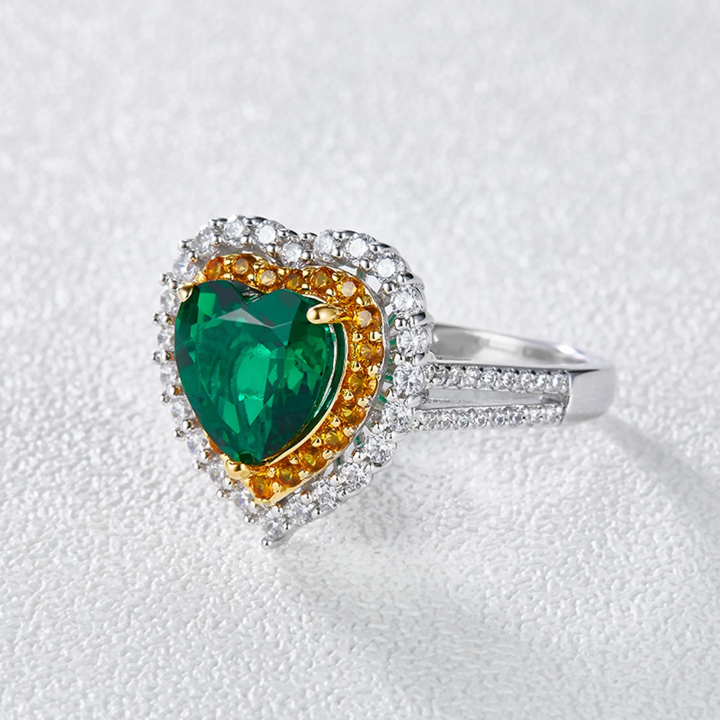 2CT Lab-created Heart -Shaped  Emerald Ring