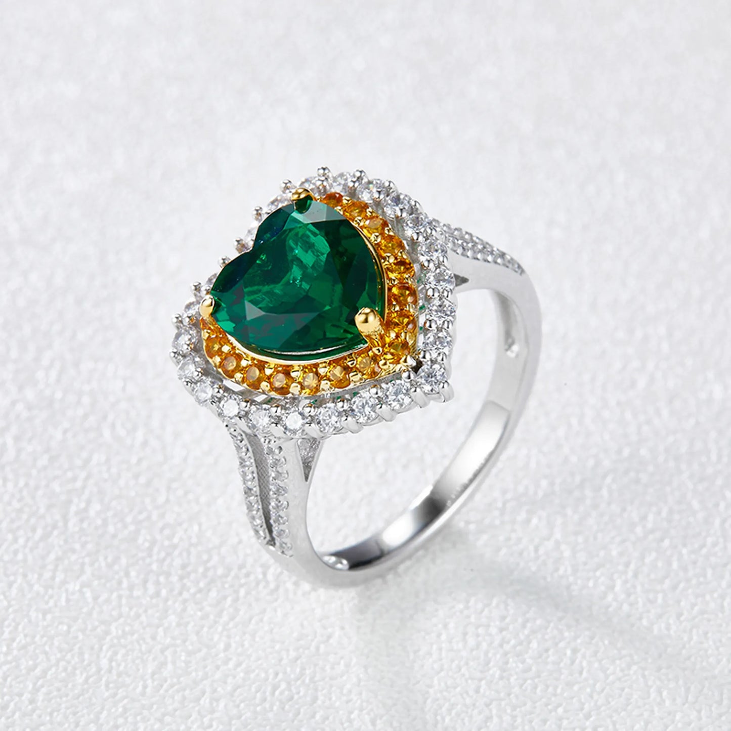 2CT Lab-created Heart -Shaped  Emerald Ring