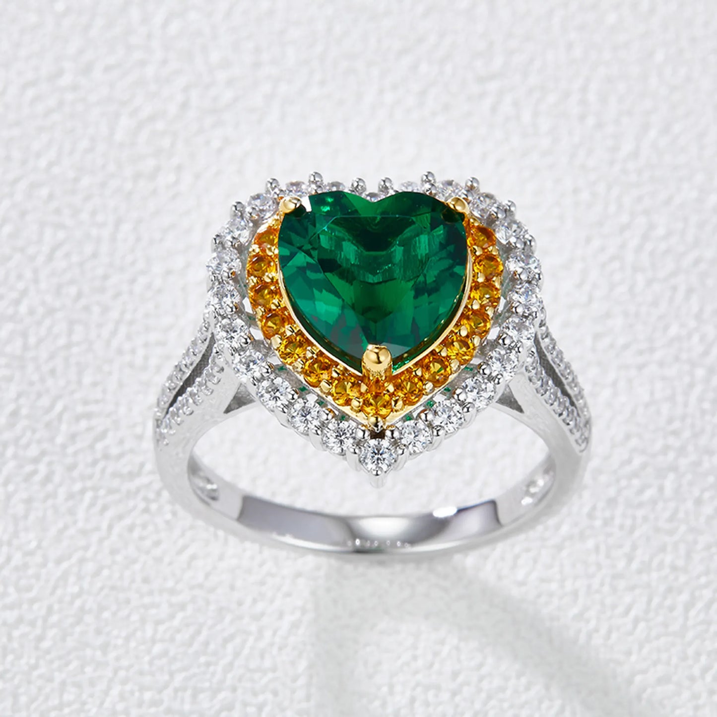 2CT Lab-created Heart -Shaped  Emerald Ring