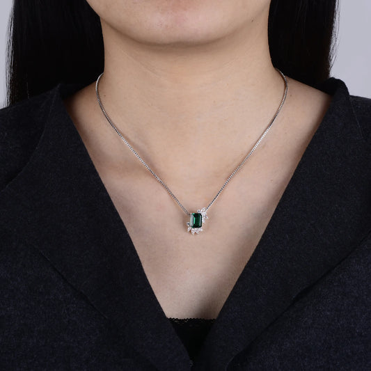 Emerald 2CT necklace worn on neck gold plated supplier
