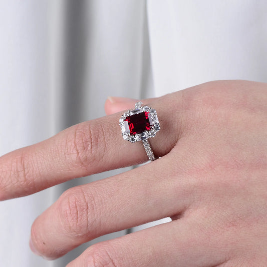 2.2CT Sugar Cube Cultivated  Ruby Ring Close-up Detail - Craftsmanship Excellence