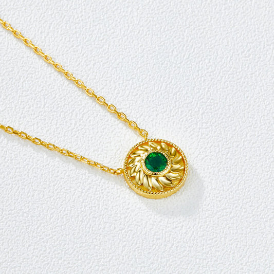 Round emerald 2CT necklace worn on neck gold plated supplier