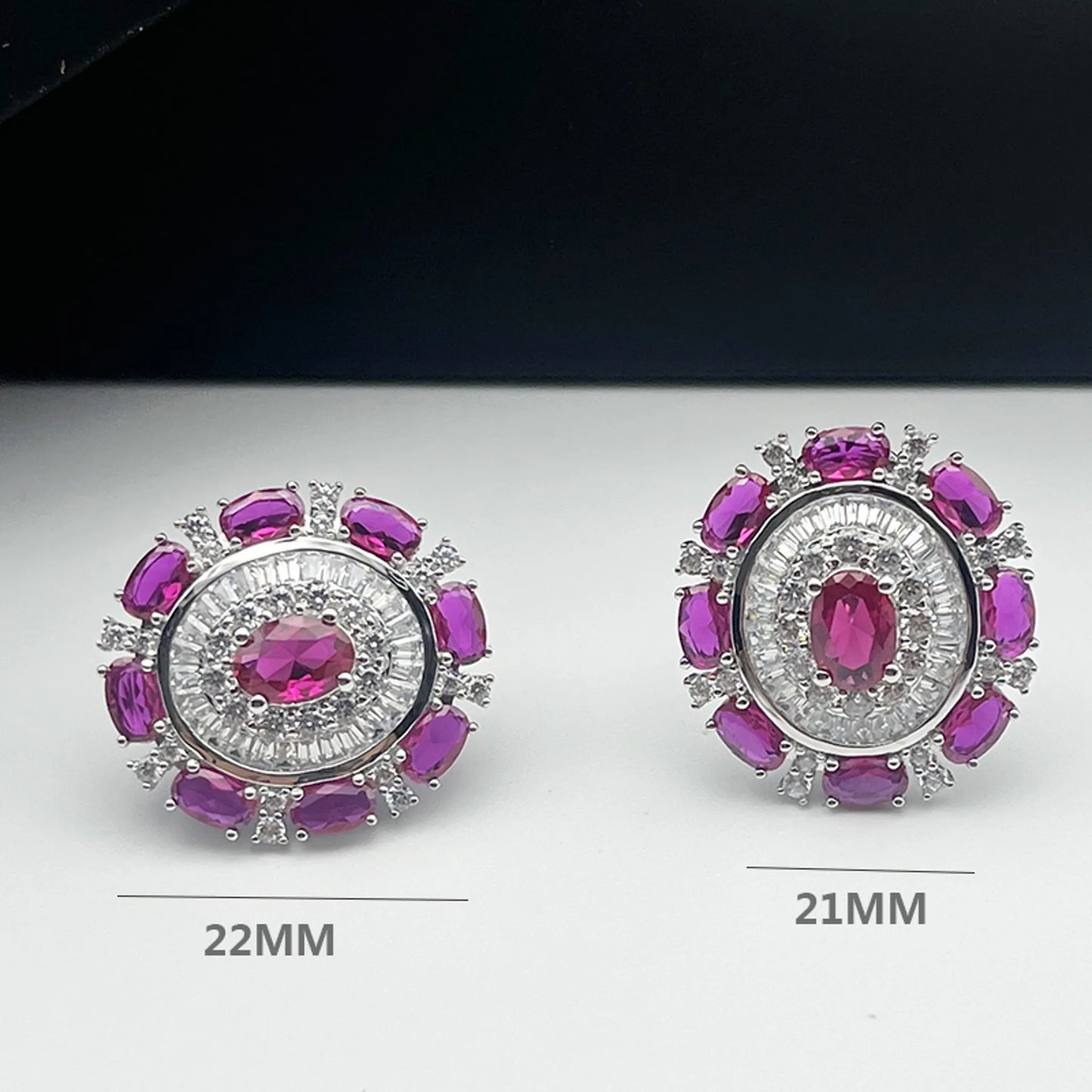 Elegant Luxury Full Diamond  Red Corundum Earrings