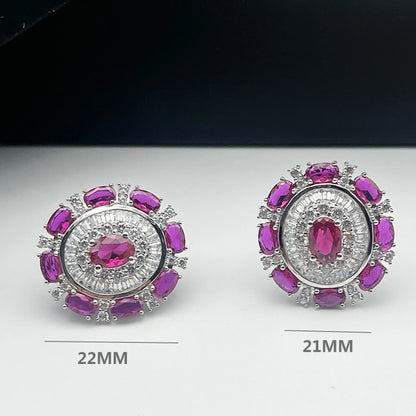 Elegant Luxury Full Diamond  Red Corundum Earrings