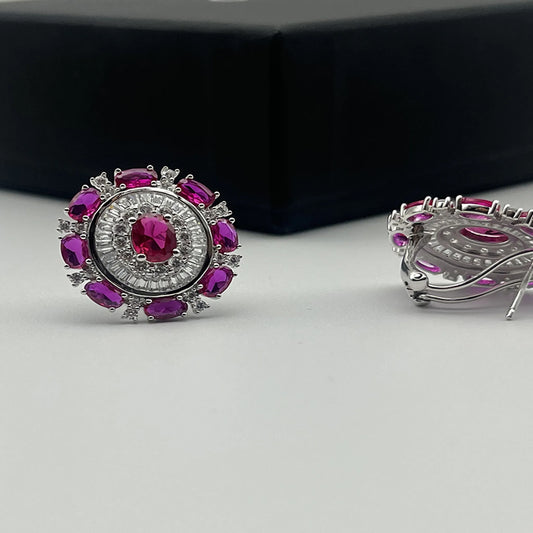 Full Diamond Ruby Earrings Gold Plated CZ Copper Wholesale View 2
